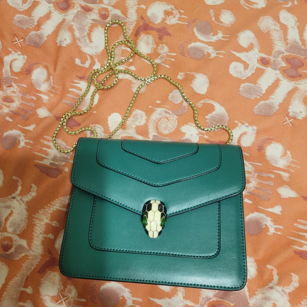 Elegant Teal Crossbody Bag with Gold Chain